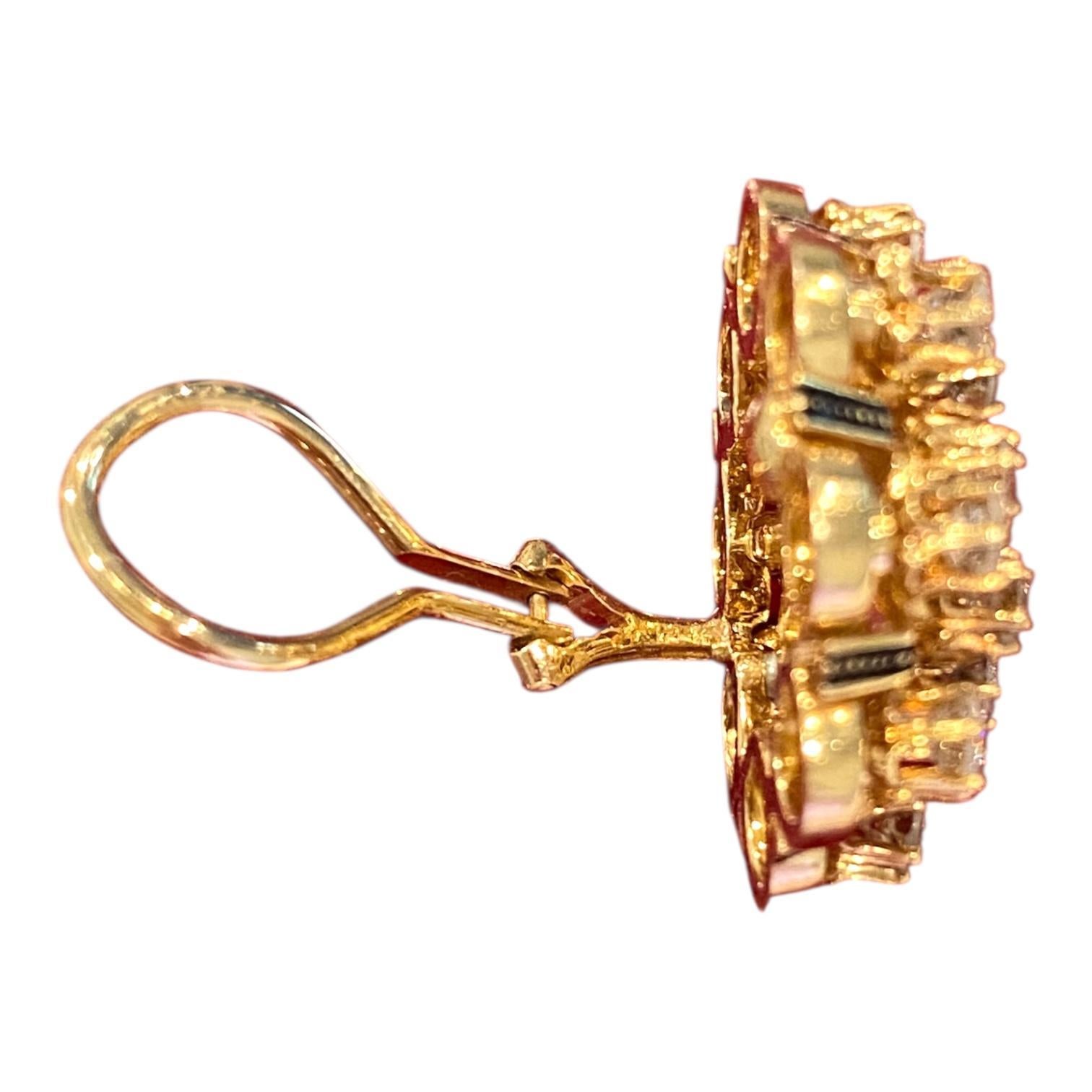 Donna Orecchini a grappolo con diamanti d'epoca in 14K e accenti di smalto in vendita