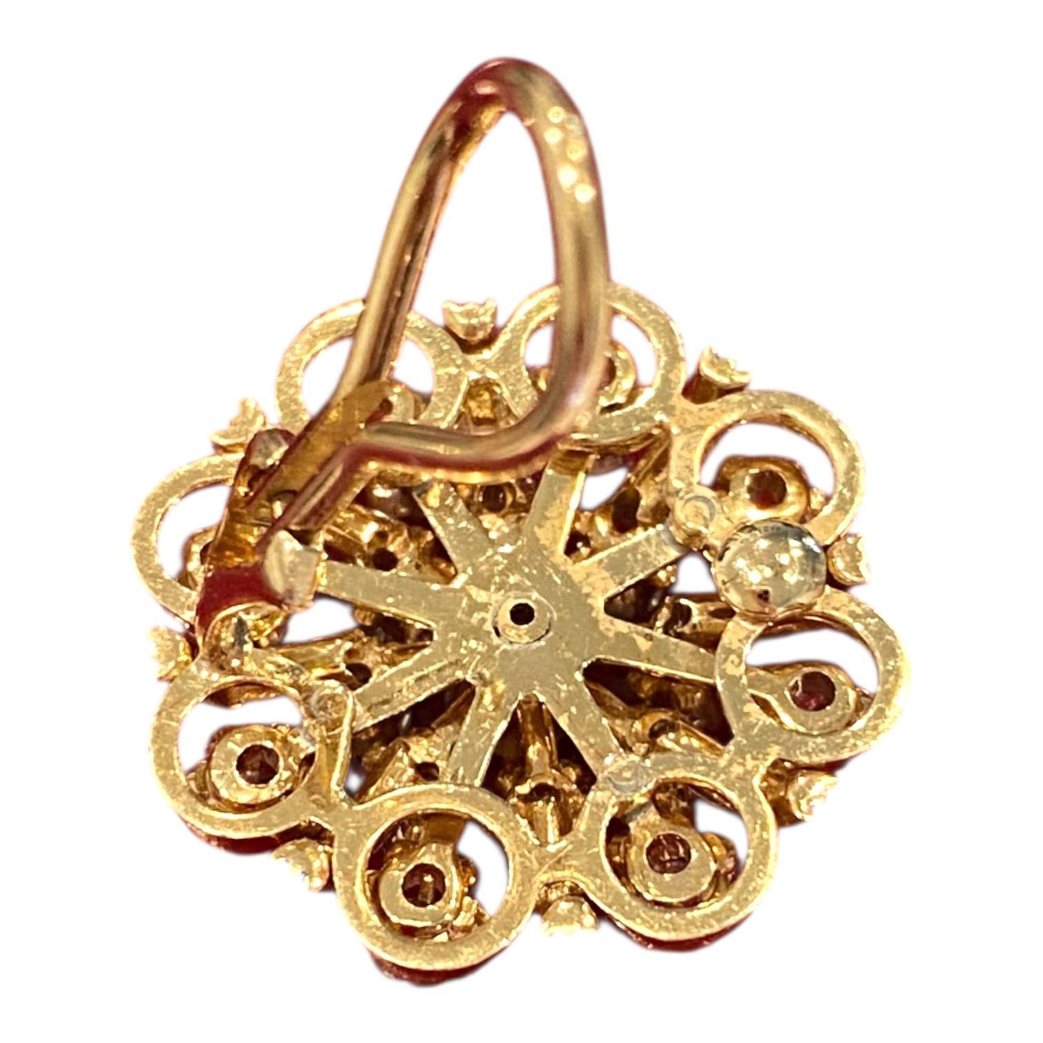 Orecchini a grappolo con diamanti d'epoca in 14K e accenti di smalto In condizioni buone in vendita a Henderson, NV