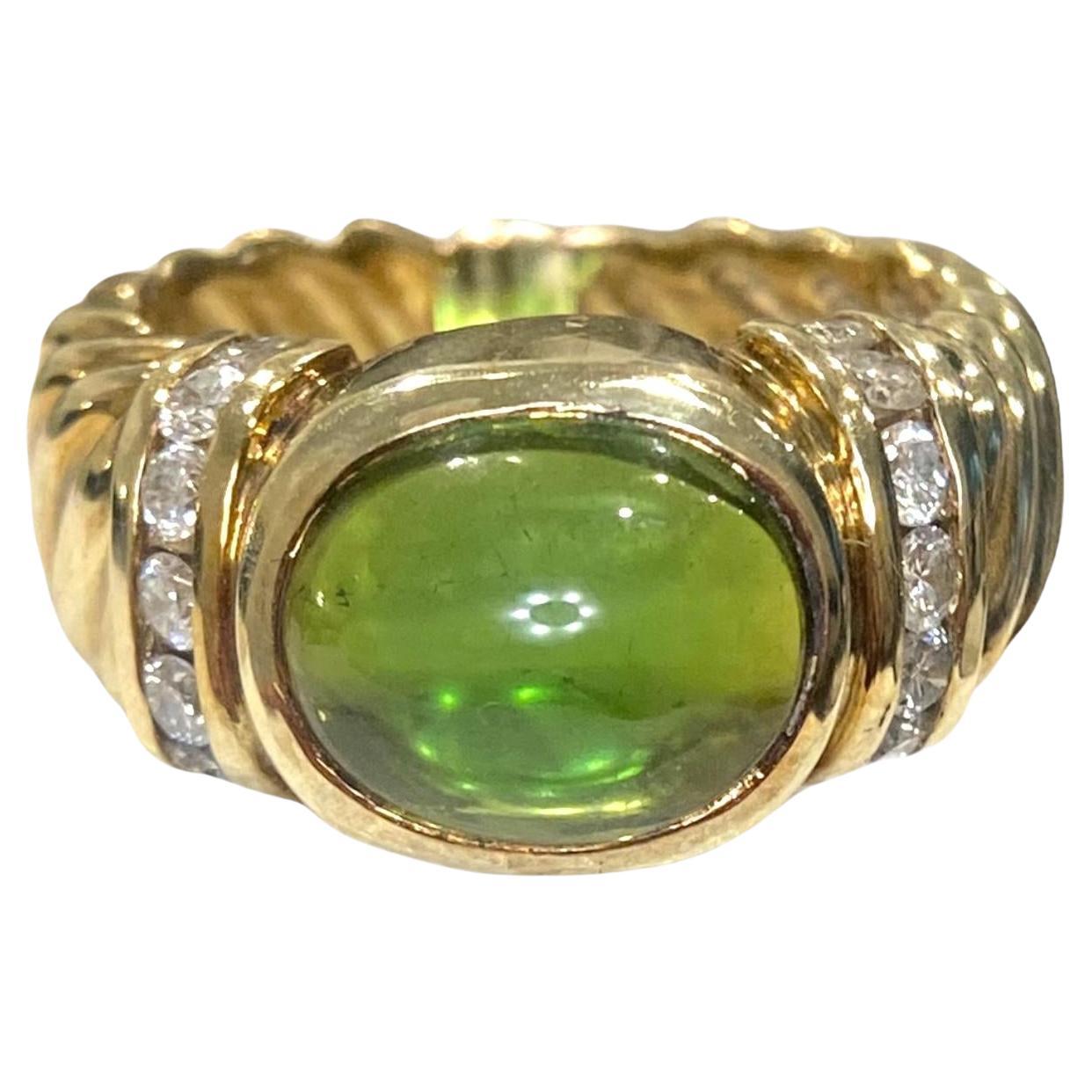 Vintage 14K Green Tourmaline Diamond Ring
