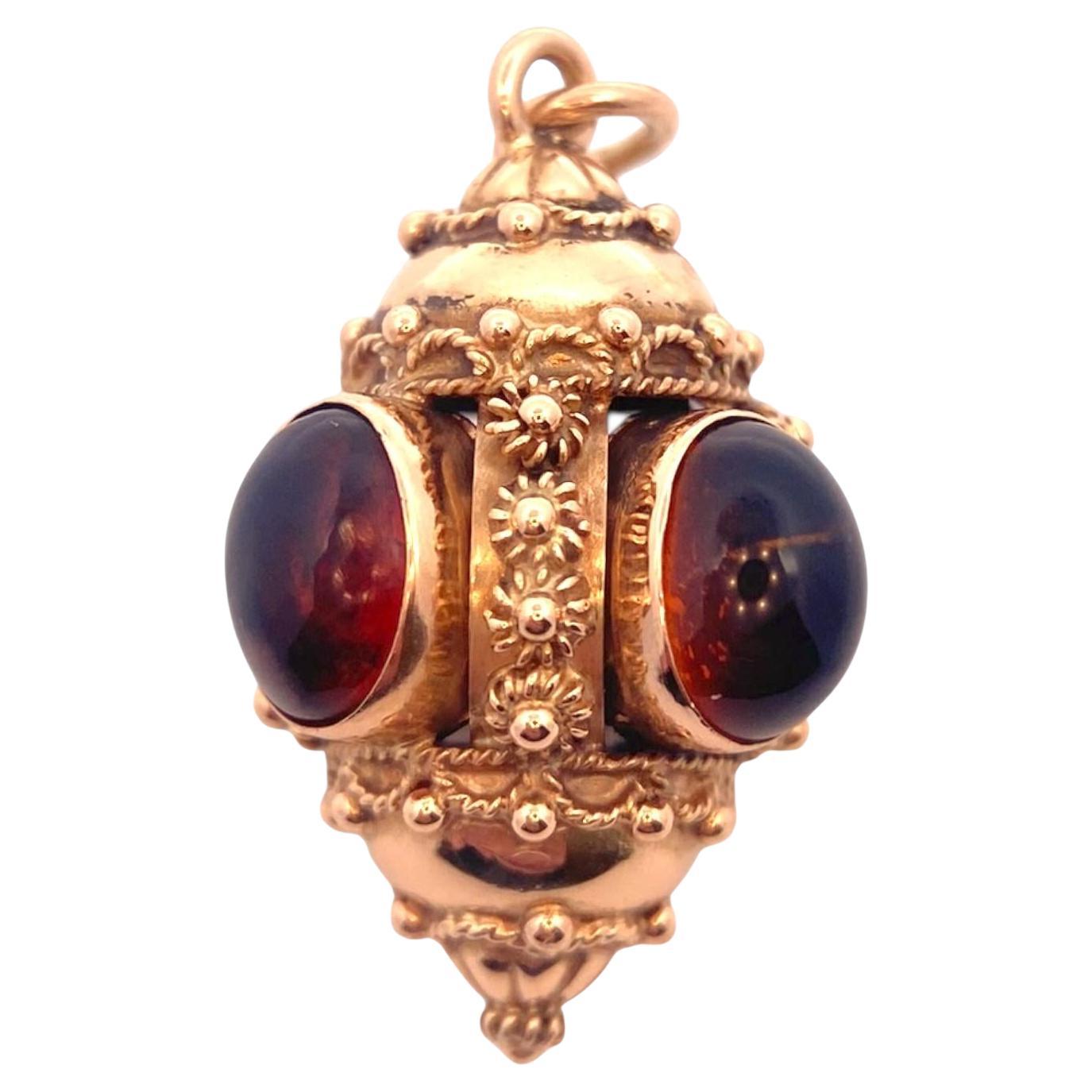 Etruscan Revival Italian 18K Citrine Cabochon Charm Pendant