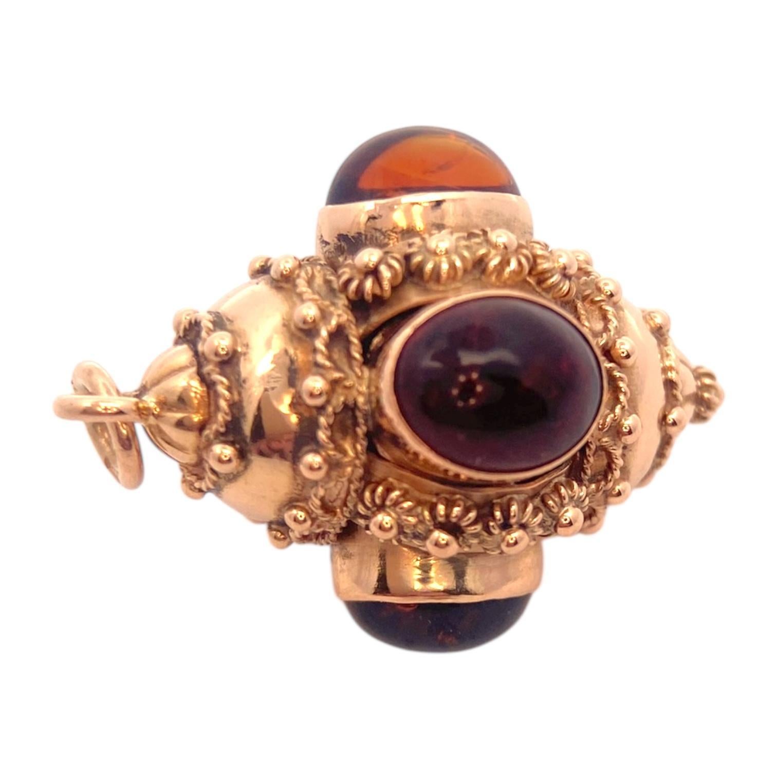 Pendentif à breloque en citrine cabochon de style néo-étrusque italien 18K Unisexe en vente