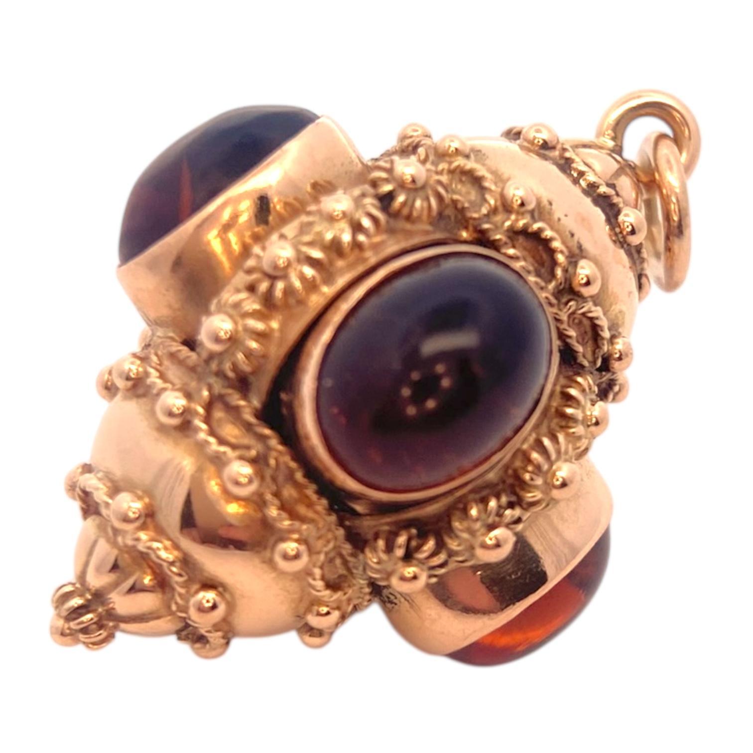 Pendentif à breloque en citrine cabochon de style néo-étrusque italien 18K Bon état - En vente à Henderson, NV