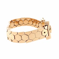 Retro 18K Rose Gold Honeycomb Buckle Bracelet, Circa 1940