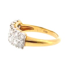 Anello vintage a doppia fila con diamanti, in oro 18 carati bicolore