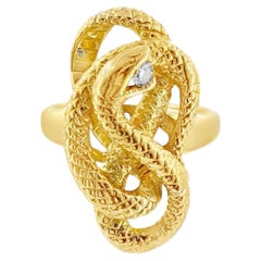 Vintage 18K Gold Coiling Serpent Snake Ring with Diamond