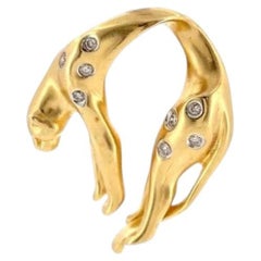 Vintage 14K Gold and Diamond Lazy Panther Pendant