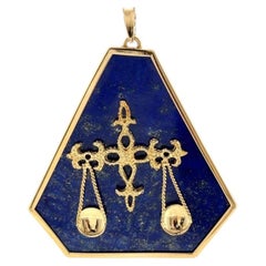 Vintage Oversized 18K Lapis Lazuli Libra Zodiac Pendant