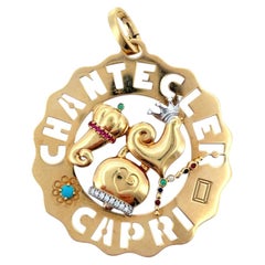 Chantecler Capri 18K Gold Rooster Charm with Diamonds and Rubies