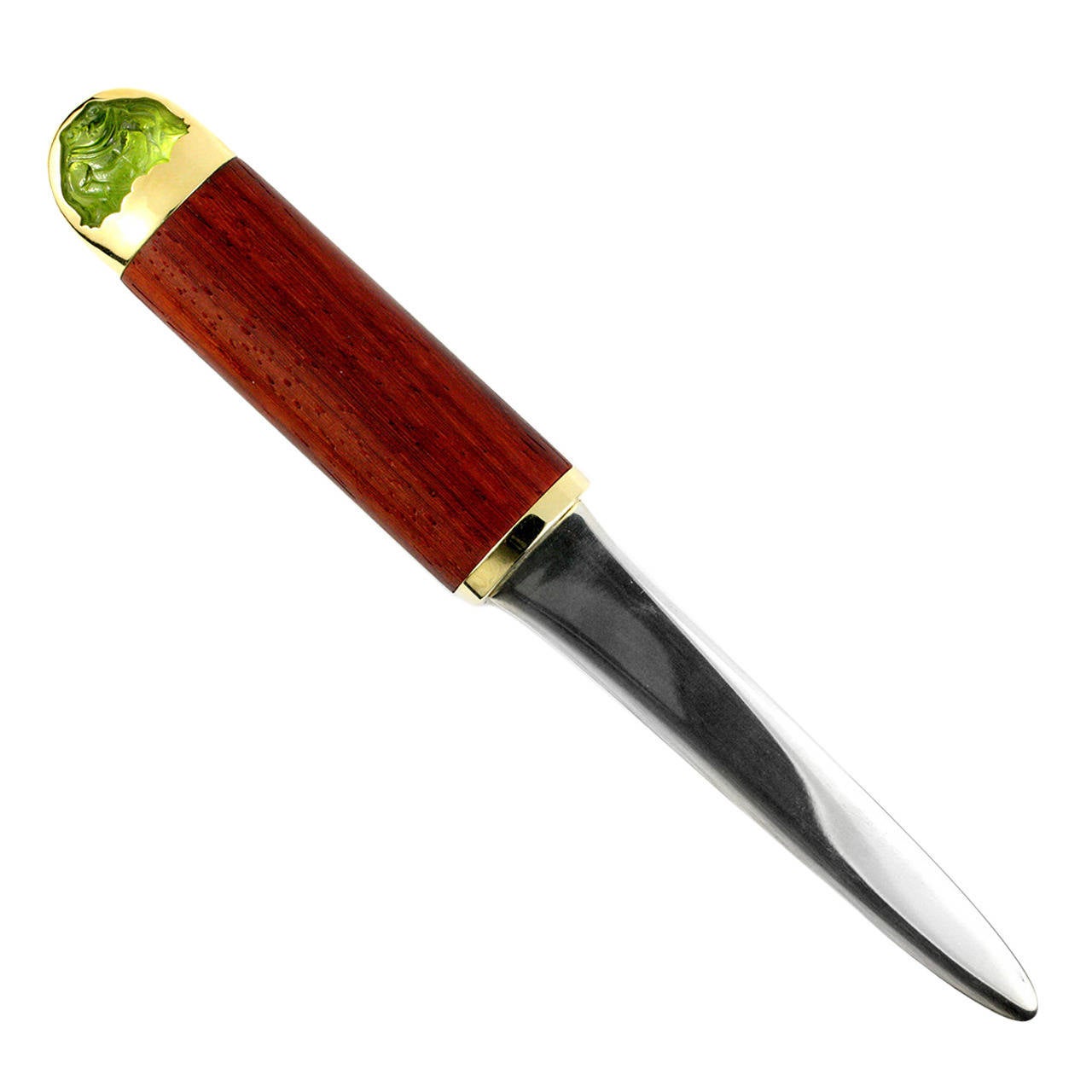 Carved Peridot Rosewood Silver Gold Frog Letter Opener