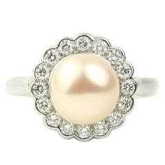 Fresh Water Pearl Diamond Platinum Ring 4