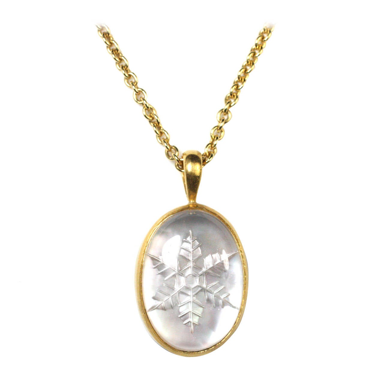 Crystal & Mother of Pearl Carved Snowflake & Gold Pendant