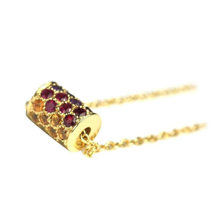 Gold and Rainbow Gemstone Barrel Pendant Necklace