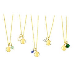 Gold Round Charm and Birthstone Charm Necklace
