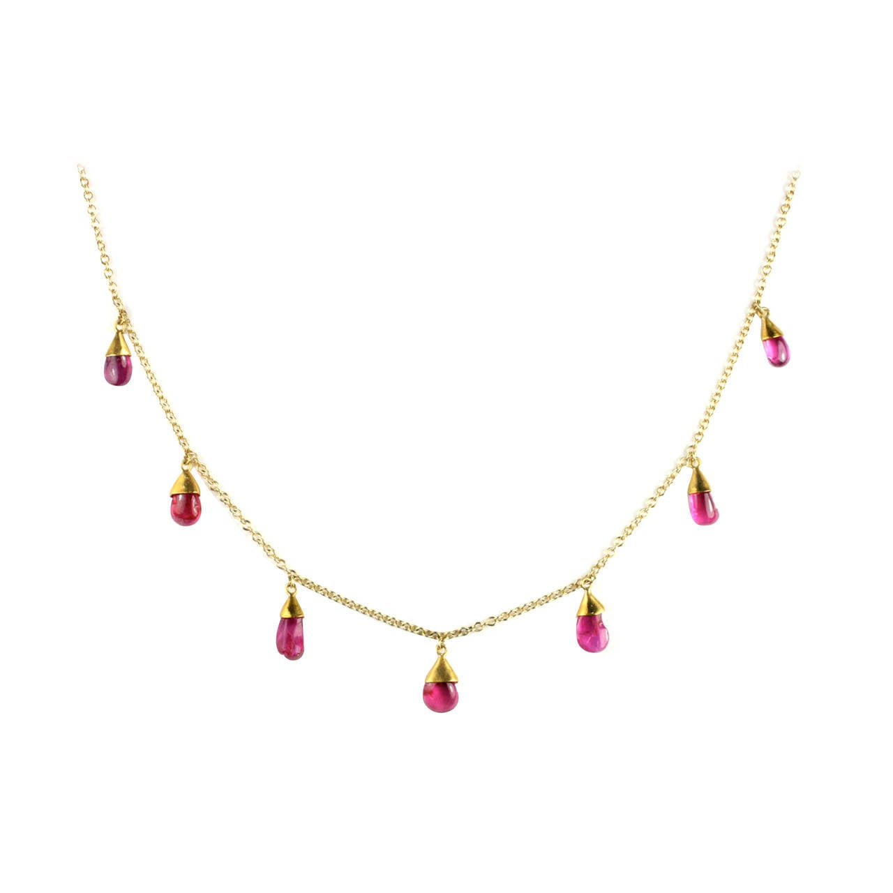 Julius Cohen Gold and Ruby Drop Necklace