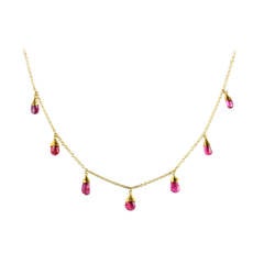Julius Cohen Gold and Ruby Drop Necklace