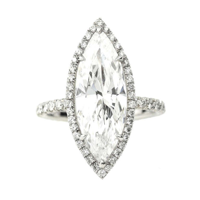 Julius Cohen Platinum and 4.20 Carat Marquis Diamond Engagement Ring