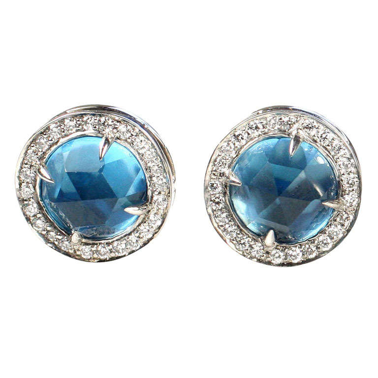 Blue Topaz and Diamond Stud Earrings