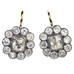 Old Mine Cut Diamond Silver Gold Cluster Earrings 9