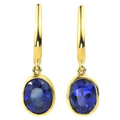 Oval Sapphire Gold Drop Earrings