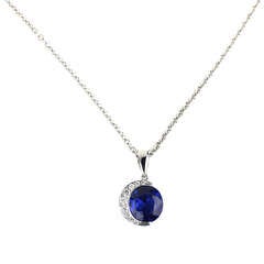 Sapphire Diamond Crescent Moon Pendant