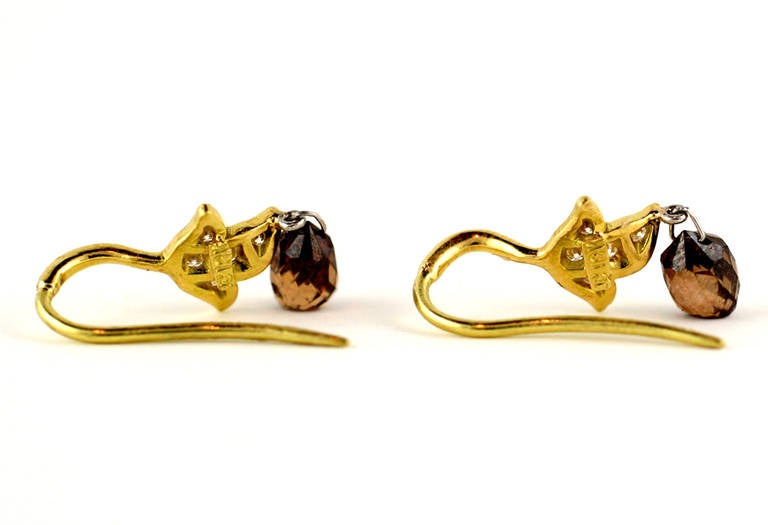 Contemporary Julius Cohen Natural Color Diamond Gold Earrings