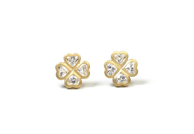 These beautiful earrings are made with 22kt and 18kt gold and contain Heart Shape diamonds equalling 1.10 cts.
Designed and made in-house by Julius Cohen New York.