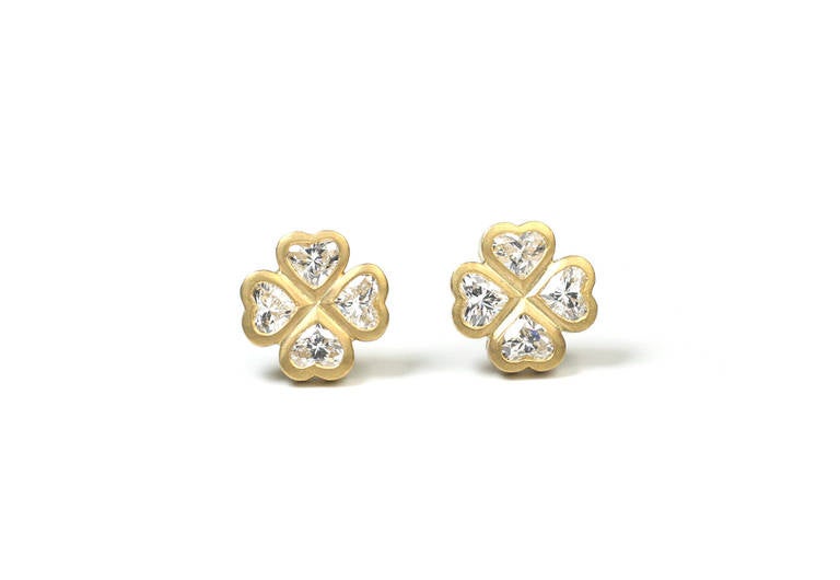 Heart Shaped Diamond Clover Earrings