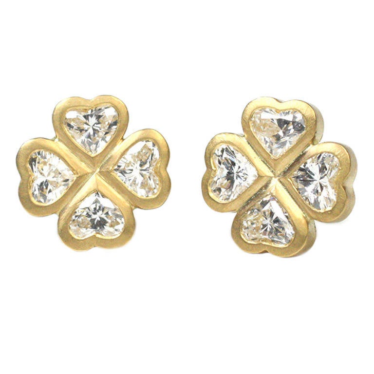 Heart Shaped Diamond Clover Earrings