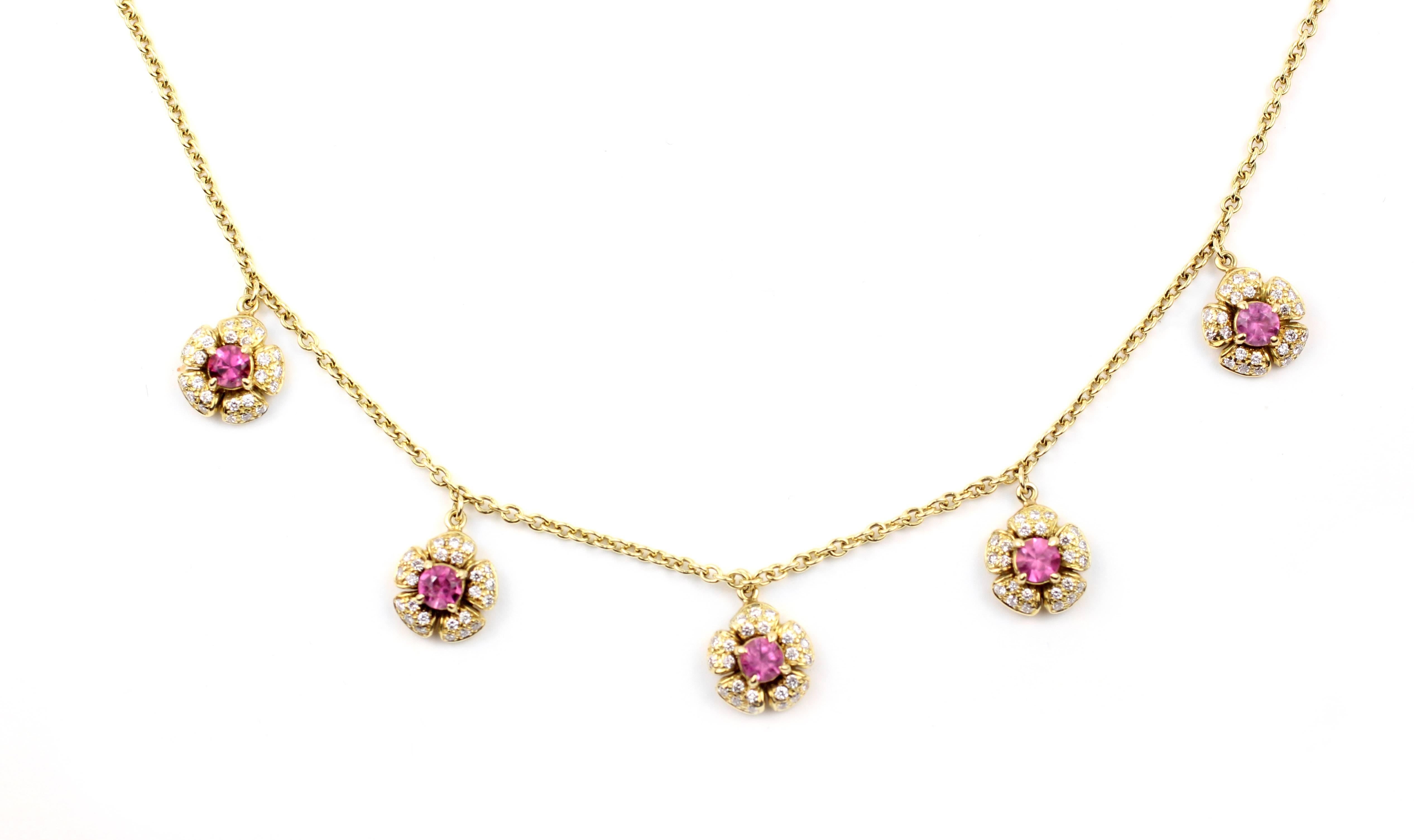 Contemporary Julius Cohen Pink Tourmaline and Diamond Flower Necklace