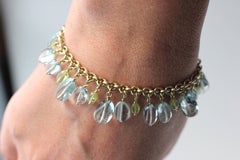 Julius Cohen Gold, Aquamarine and Chrysoberyl Bead Drop Bracelet