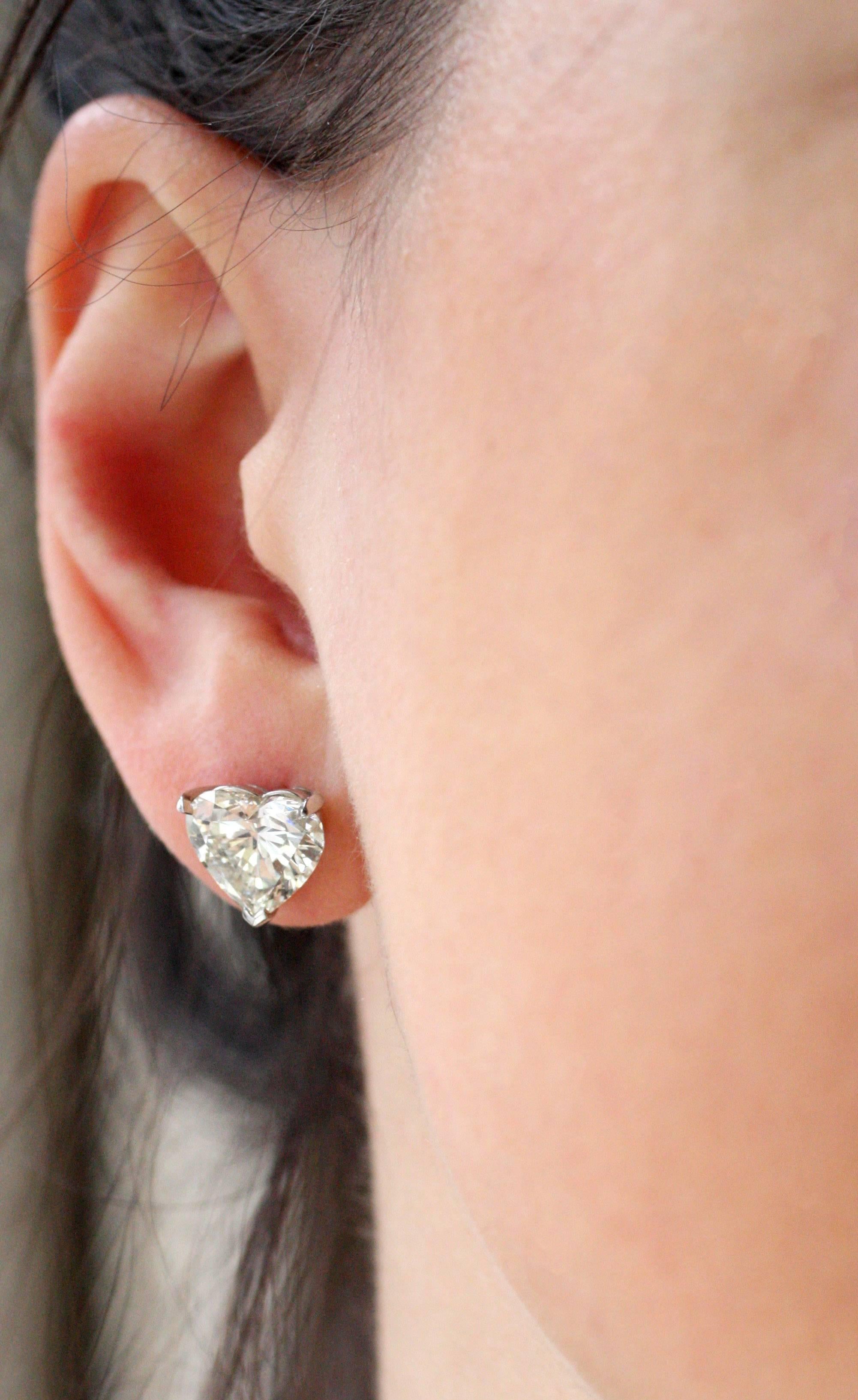 6.22 Carat Heart Shaped Diamond Earrings. Platinum setting.  