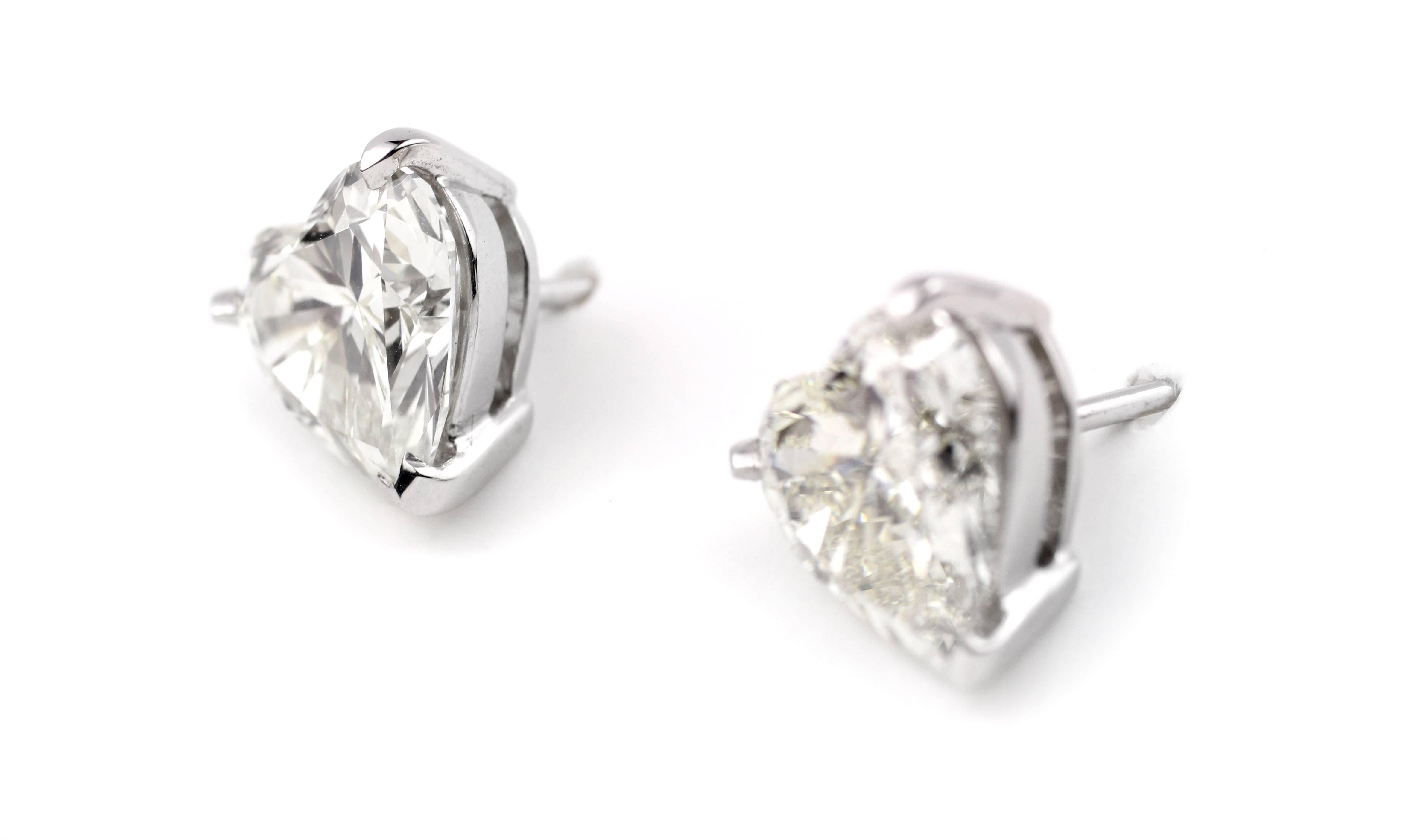Contemporary Julius Cohen 6.22 Carat Heart Shaped Diamond Earrings