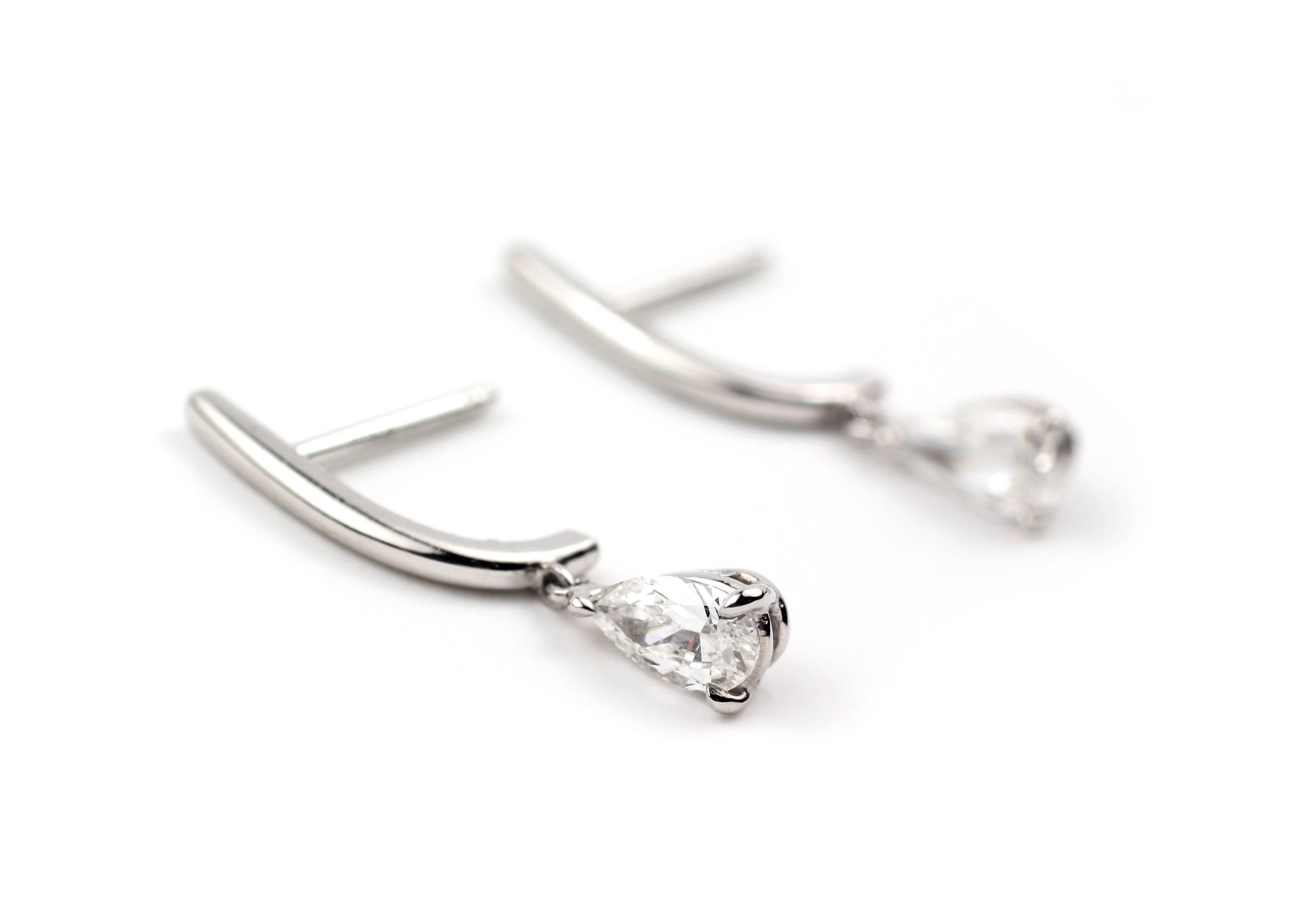 Contemporary Julius Cohen Pear Shape Diamond Drop Earrings