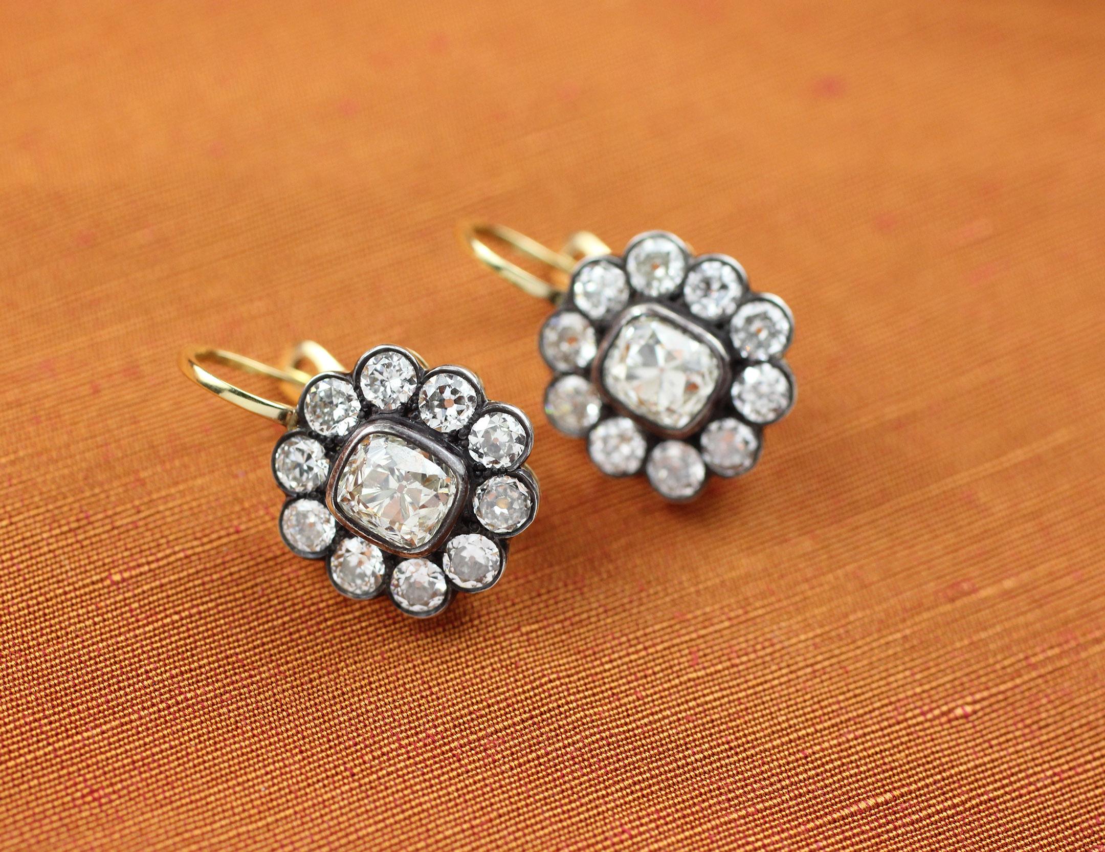 Julius Cohen Old Mine Cut Diamond Cluster Earrings In New Condition In Brooklyn, NY