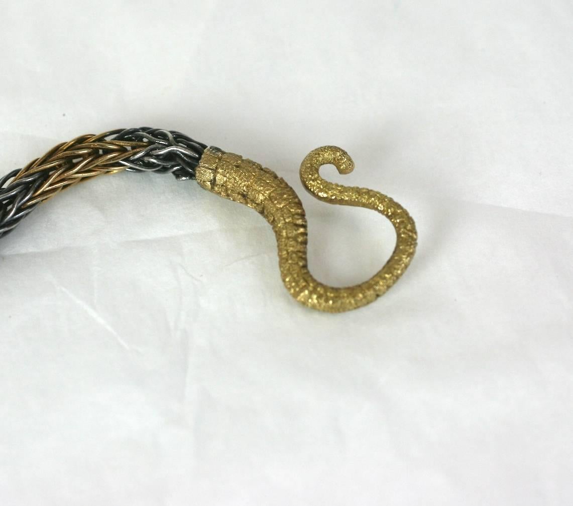Cabochon Amazing 19th Century Sapphire Silver Gold Snake Bracelet For Sale