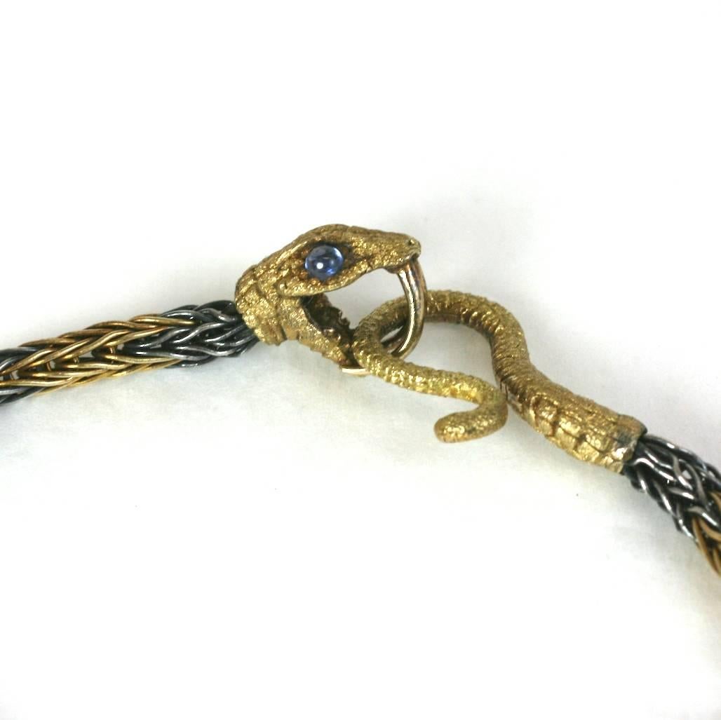 Taille cabochon Magnifique bracelet serpent en or et argent avec saphirs du 19ème siècle en vente
