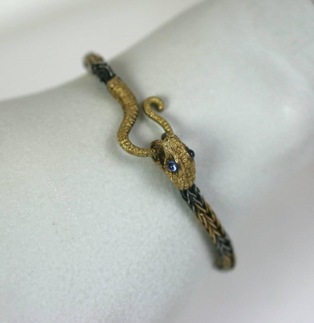 Women's or Men's Amazing 19th Century Sapphire Silver Gold Snake Bracelet For Sale