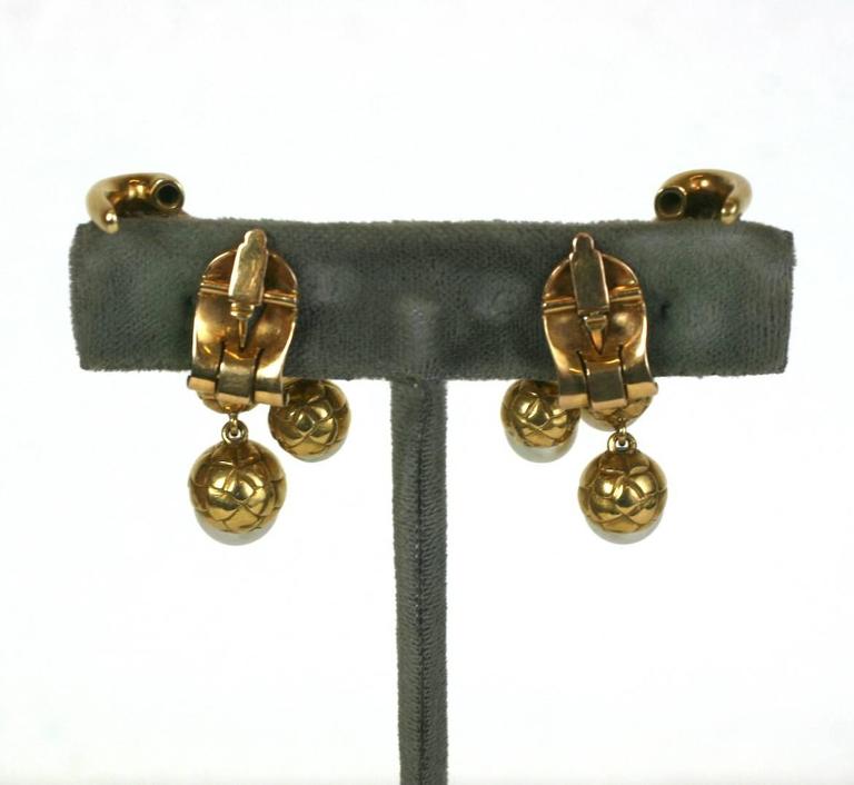 Art Deco French Pearl Gold Acorn Cornucopia Earrings For Sale