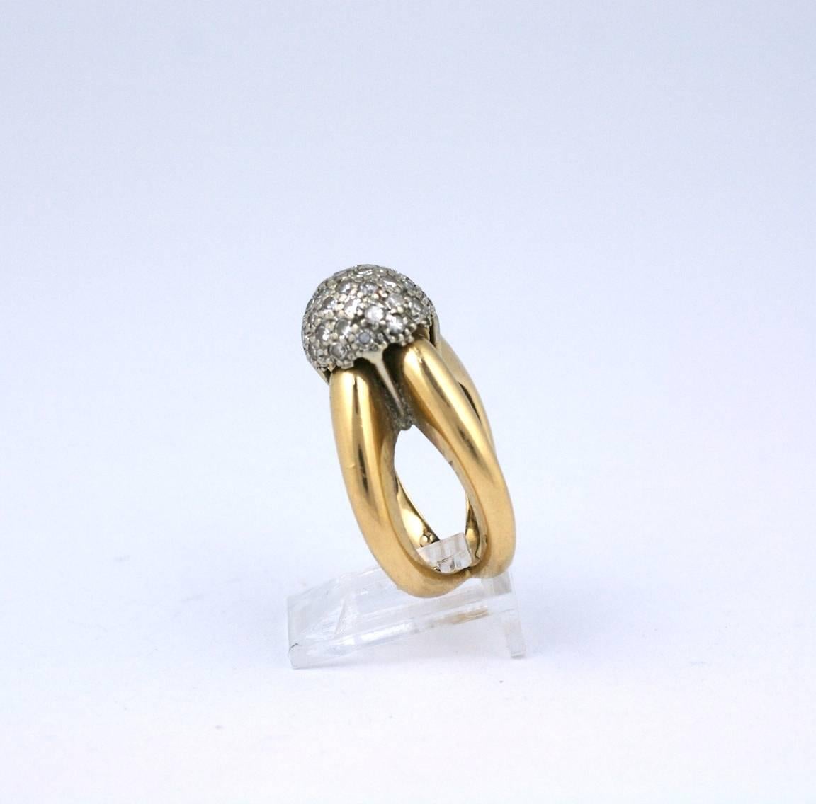 Modernist Pave Diamond Ball Ring in 14k gold. Striking 