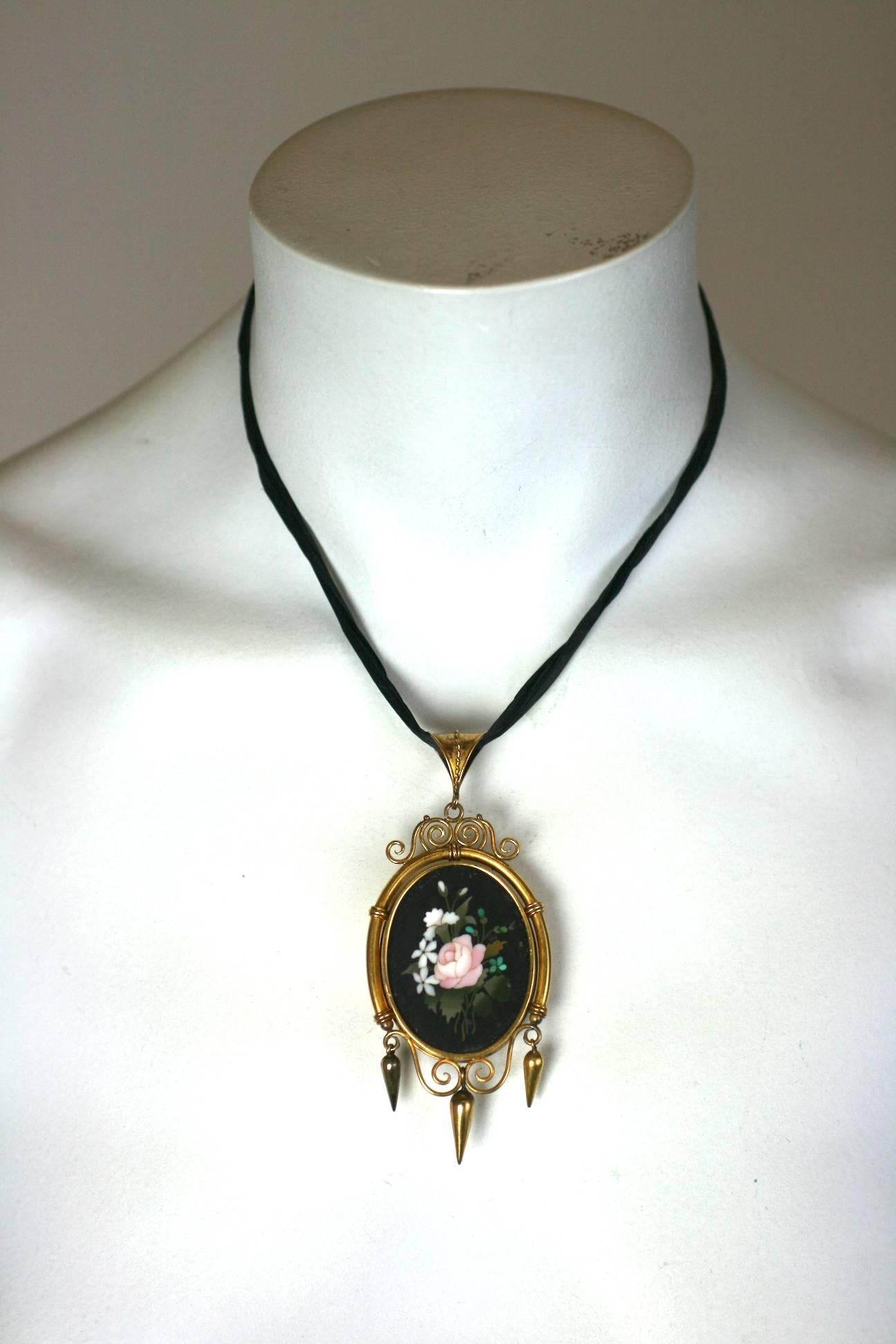 Victorian Pietra Dura Locket Pendant In Excellent Condition For Sale In Riverdale, NY