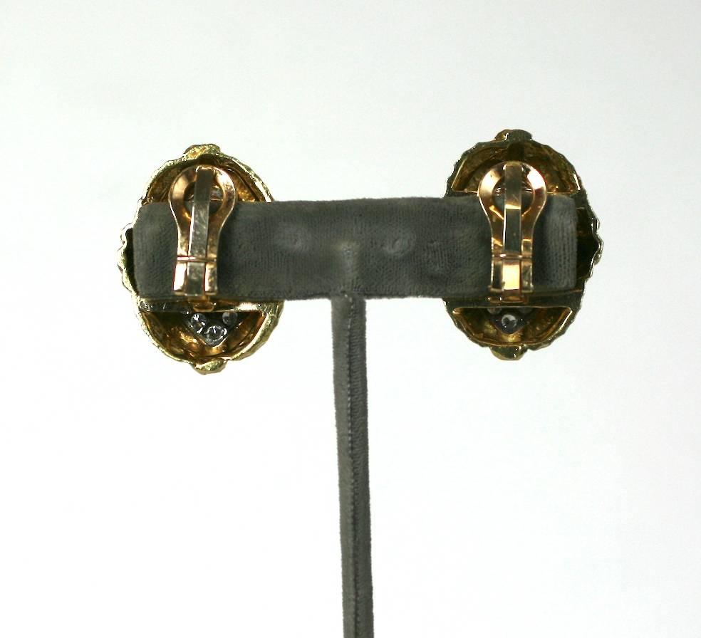 Hammered Gold and Diamond Earrings For Sale 2