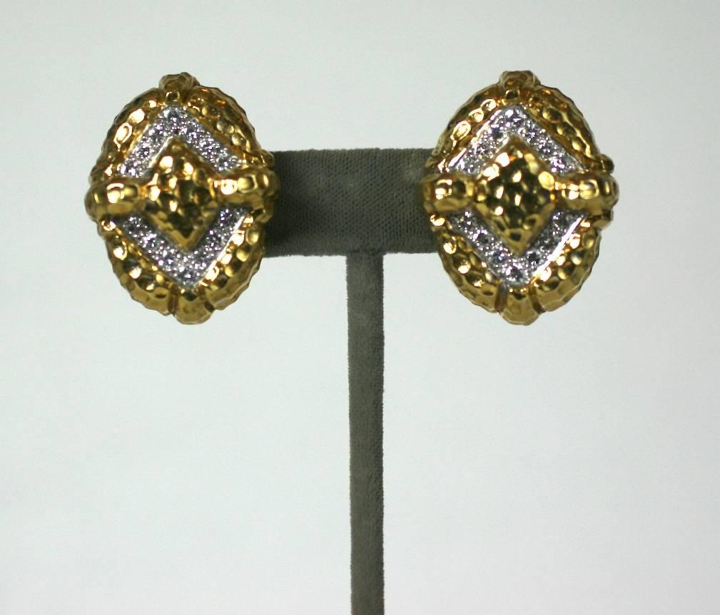 Hammered Gold and Diamond Earrings For Sale 3