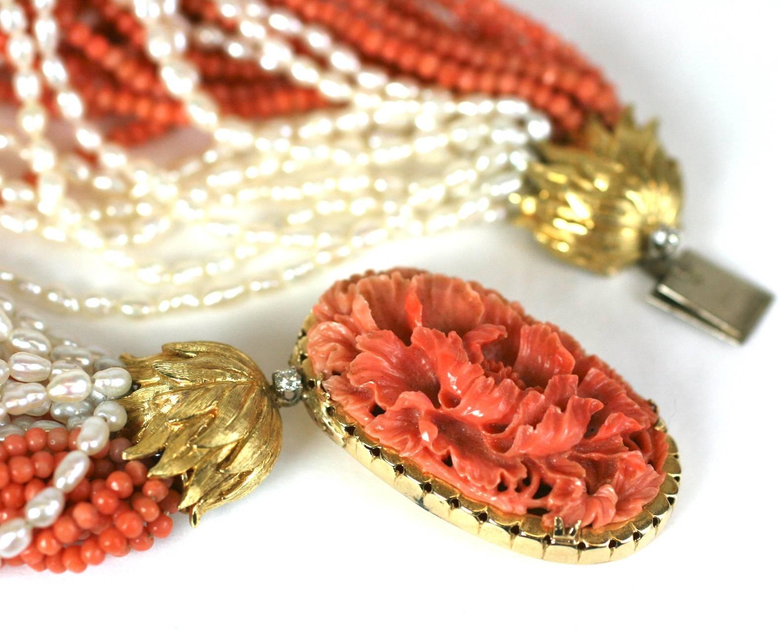 Carved Coral and Pearl Torsade Necklace 1