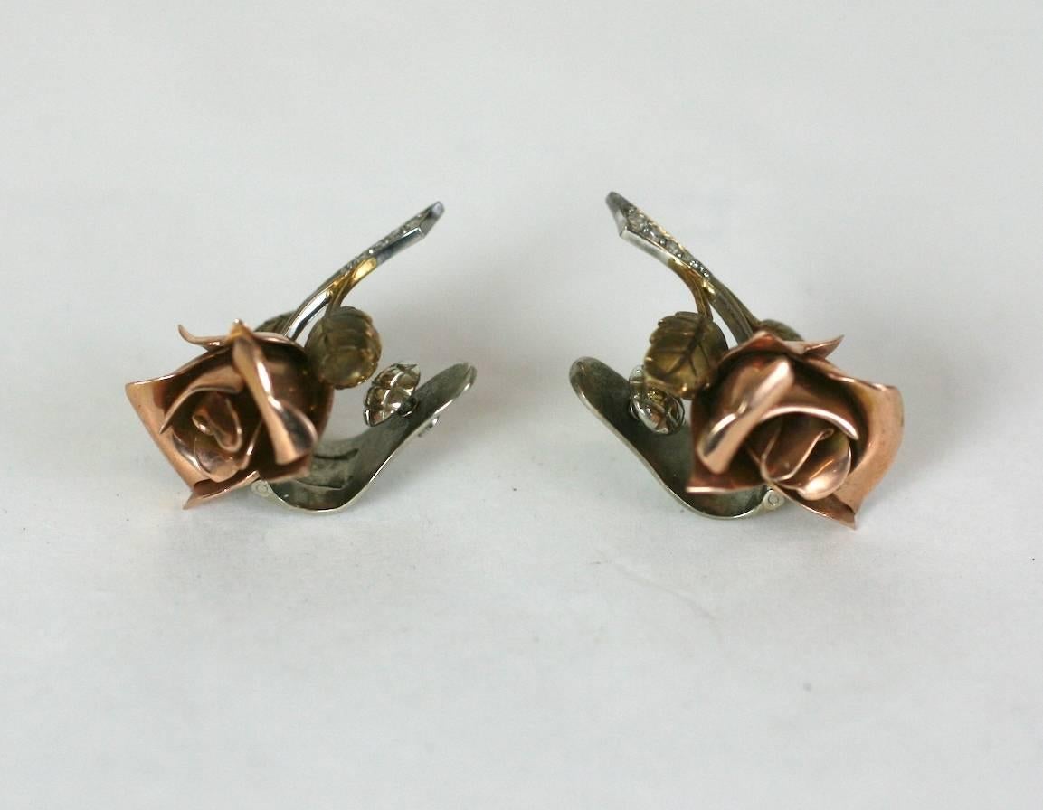 Round Cut Cartier Tricolored Rose Earrings