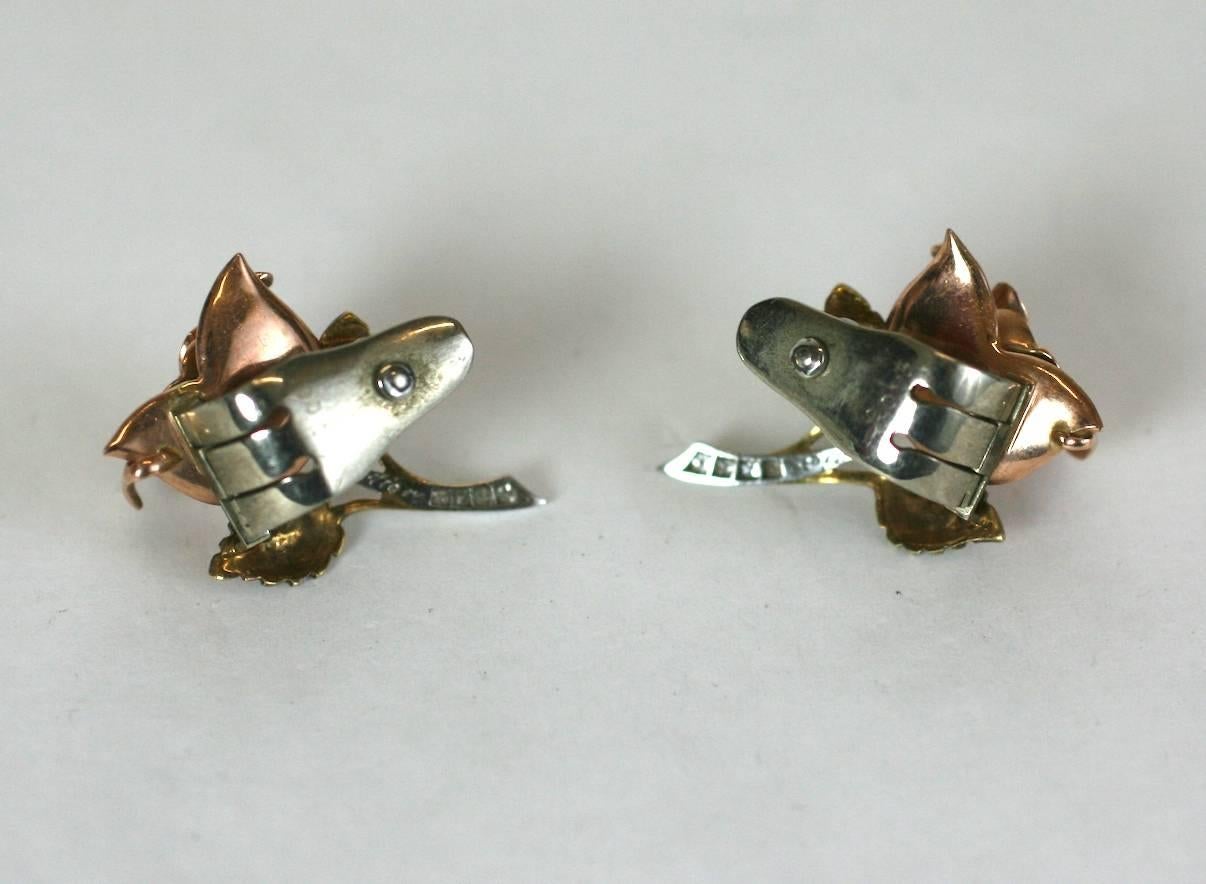 Cartier Tricolored Rose Earrings In Excellent Condition In Riverdale, NY