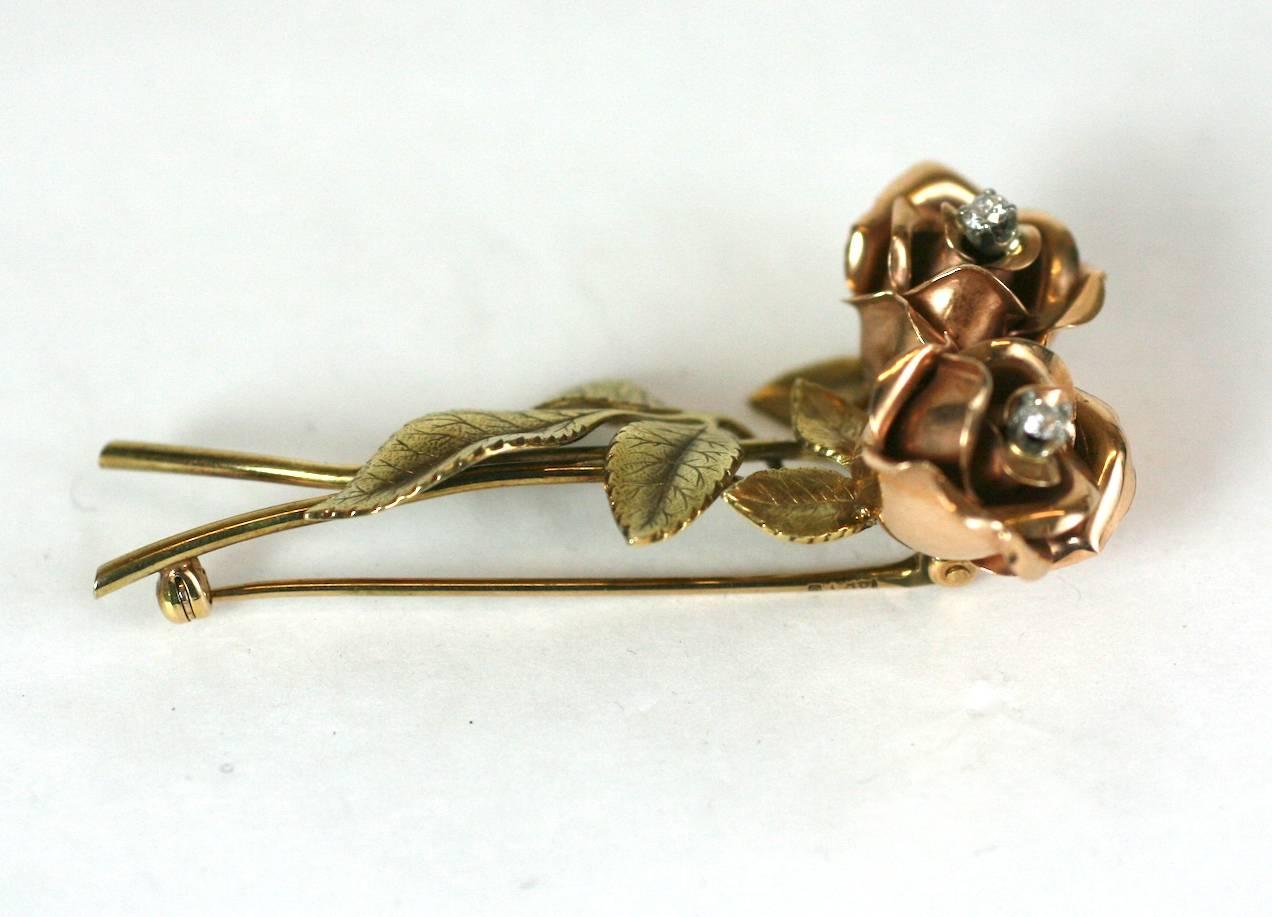 Two-Tone Rose Spray Brooch For Sale at 1stDibs | too tone booch, gold ...