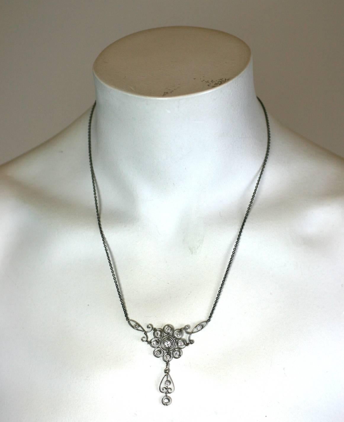 Edwardian Diamond Pendant Necklace In Excellent Condition For Sale In Riverdale, NY