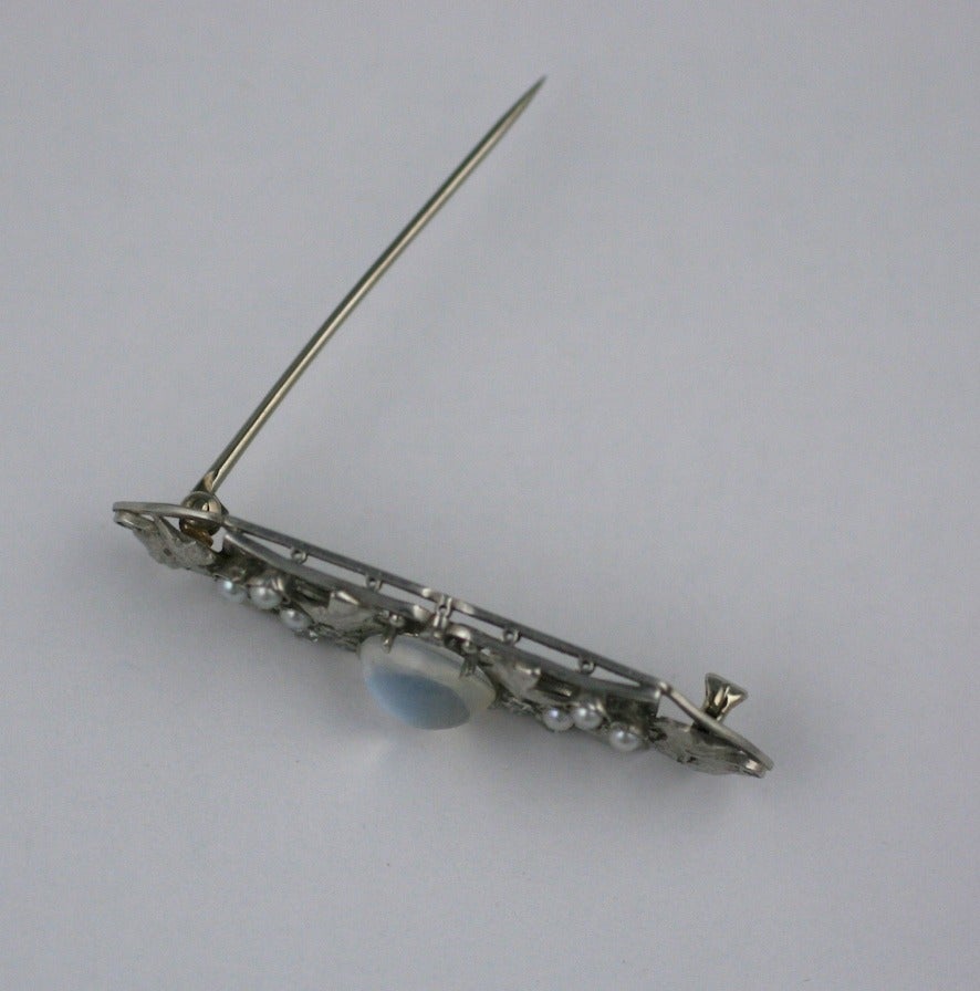 Arts and Crafts Arts & Crafts Moonstone Diamond Platinum Brooch attributed F.G. Hale For Sale