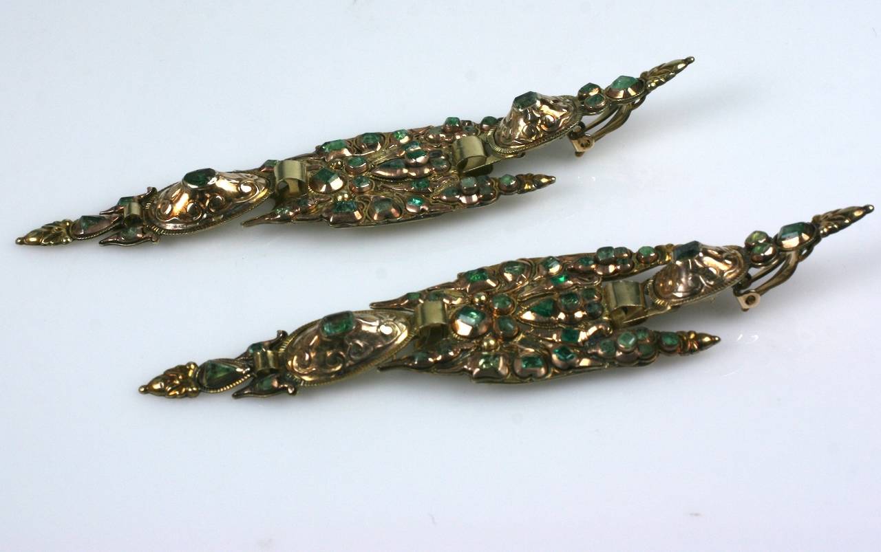 Rough Cut Antique Iberian Emerald Earrings For Sale