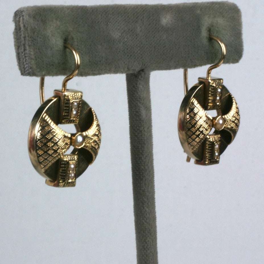 Victorian Enamel Gold Earrings In Excellent Condition In Riverdale, NY